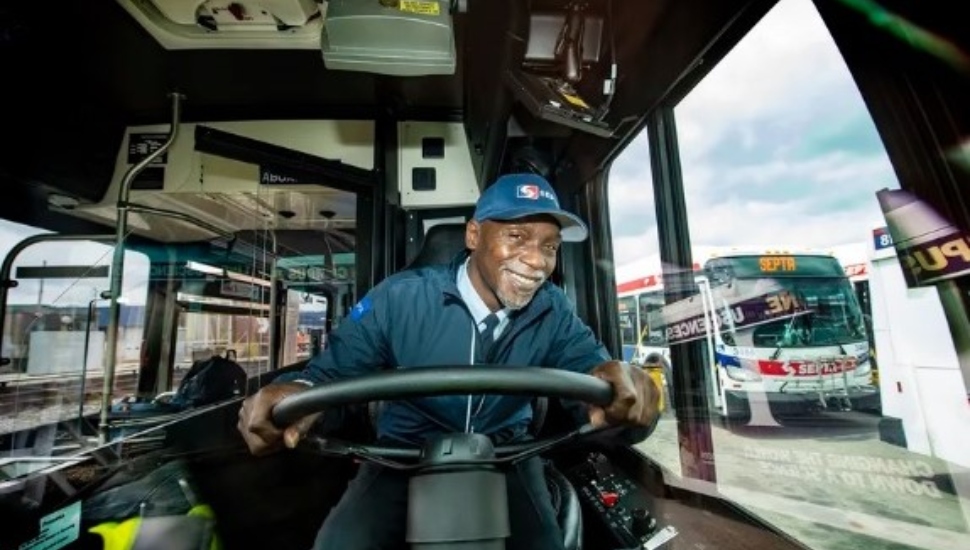 Muhammed Bilal Islam driving his SEPTA bus in Upper Darby.