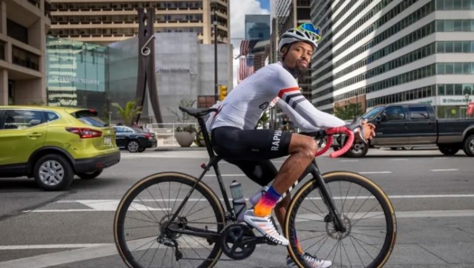 Siddeeq Shabazz on his bike in Center City Philadelphia.