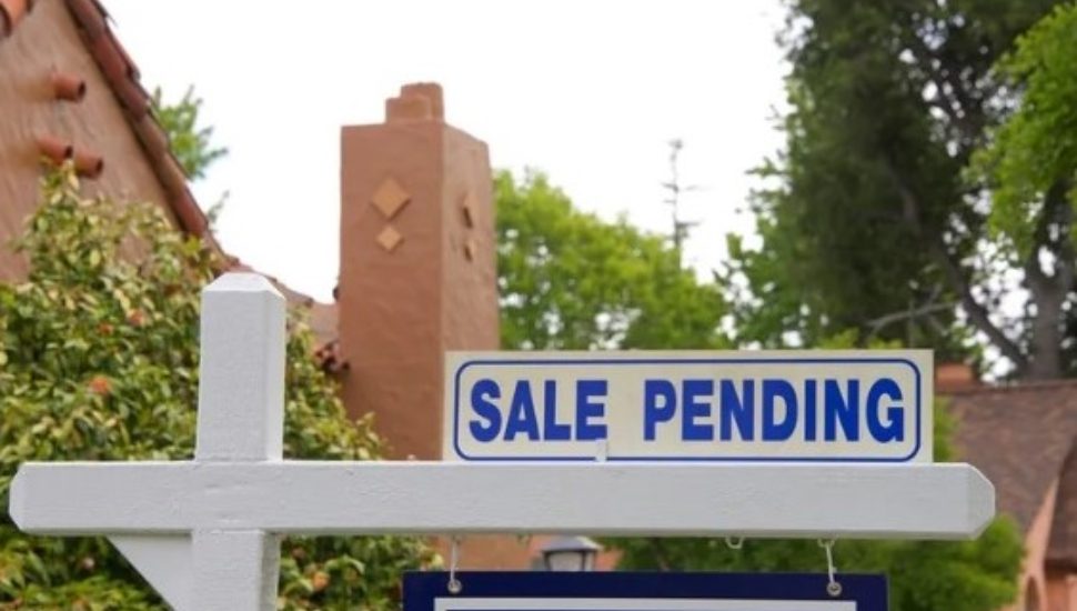 A sale pending sign outside a home in the Philadelphia region.
