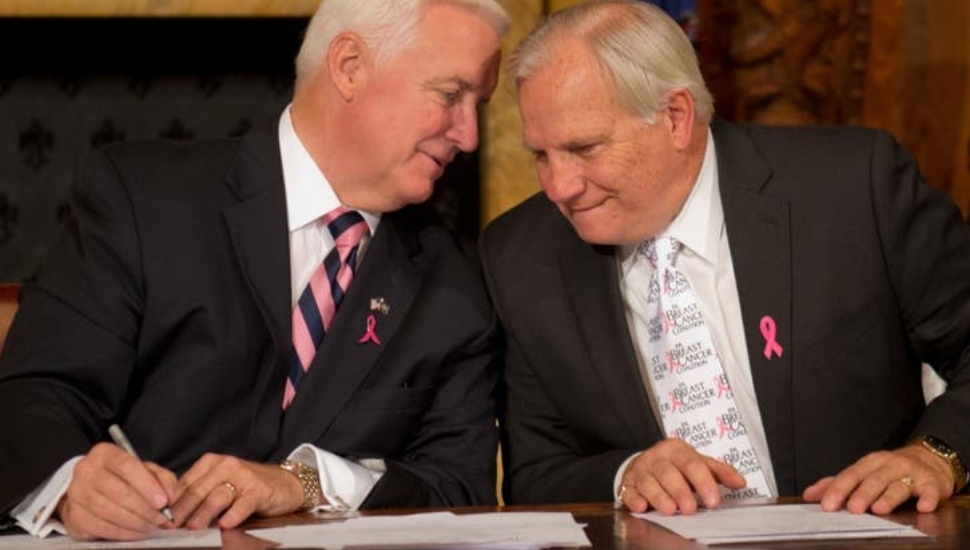 State Sen. Bob Mensch with former PA Gov. Tom Corbett in 2013.