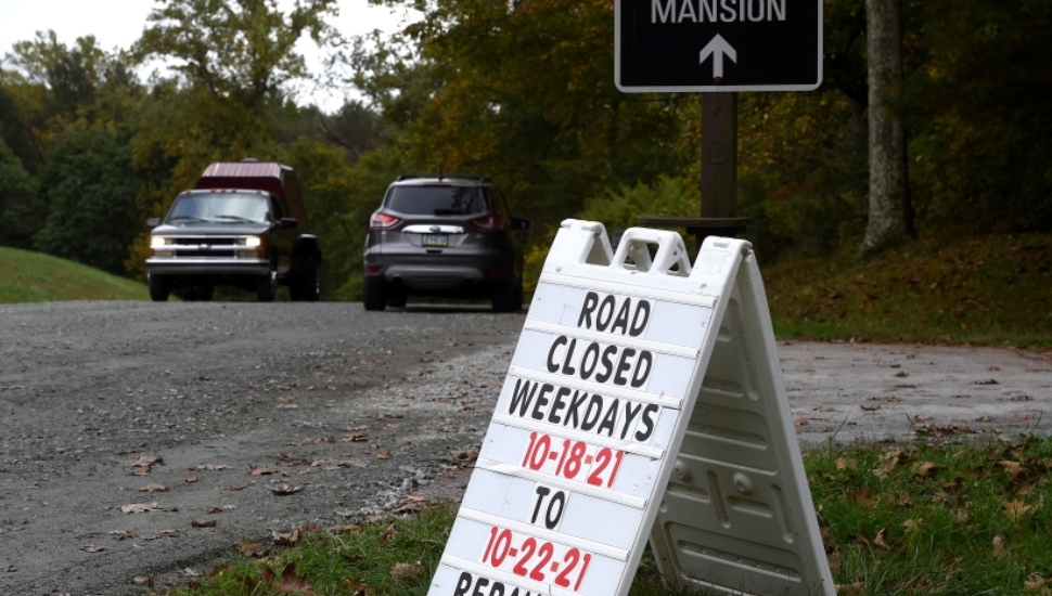 Road closure at Ridley Creek State Park for repaving.
