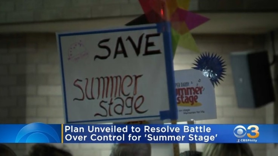 Protesters to save Summer Stage outside the Performing Arts Center at Upper Darby High School