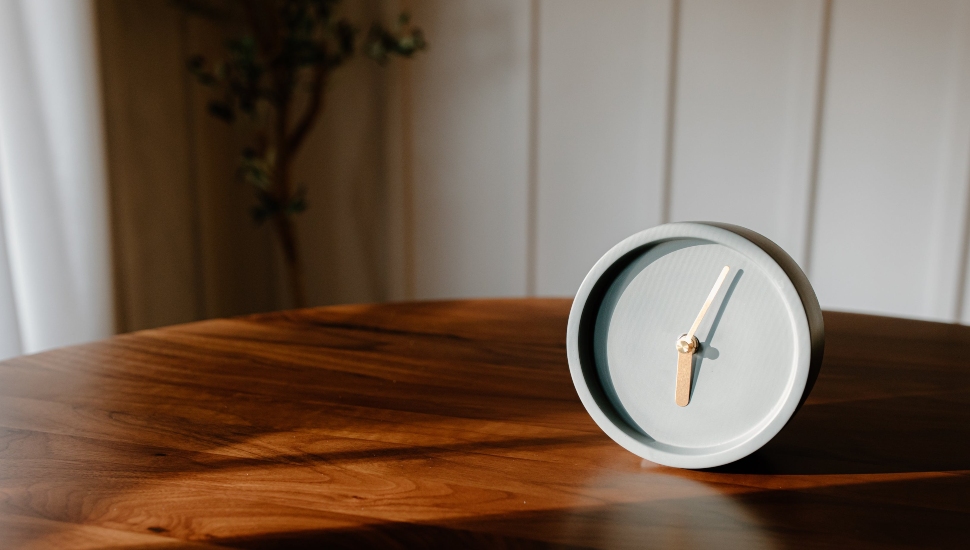 Clock on a table.