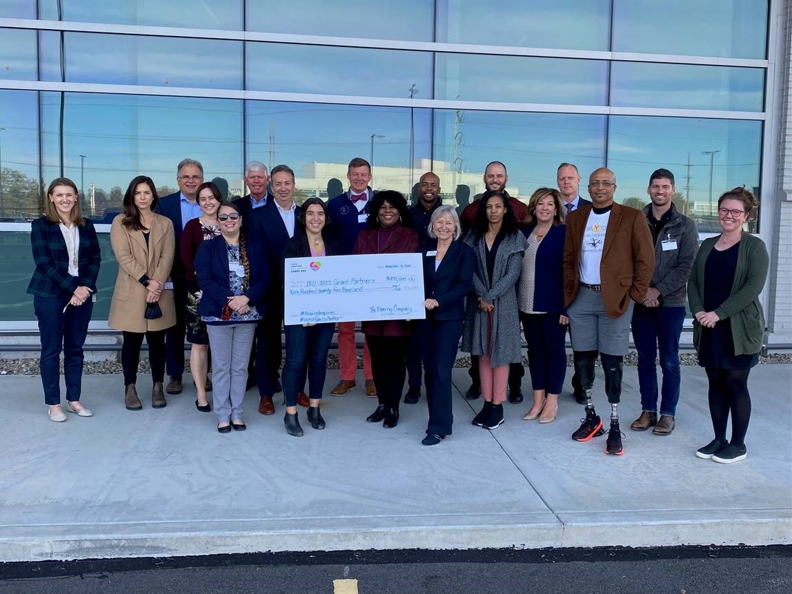 A check presentation with officials from Boeing Philadelphia, The Foundation for Delaware County and the Housing Opportunities Program for Equity in attendance.