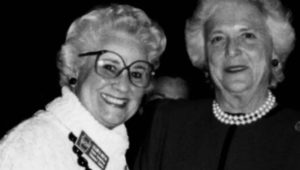 Mrs. Griffin (left), posing here with Barbara Bush.
