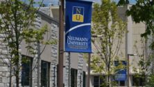 A Neumann University banner on campus.