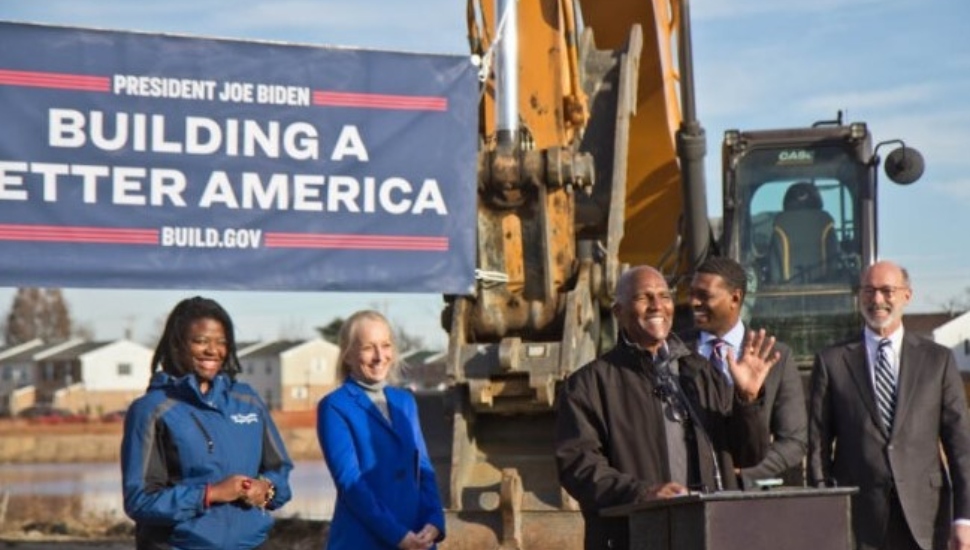 Ted Pickett and government leaders celebrating funds for the Eastwick EPA Superfund site