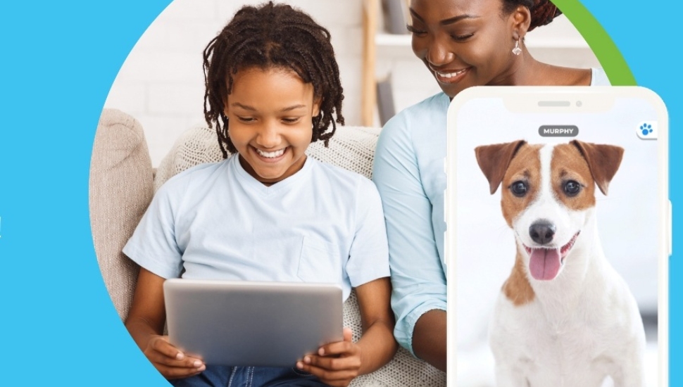 A mom, her daughter and a puppy work with the Murphy Cares app