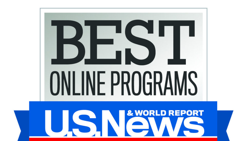 Art card announcing U.S. News best online university degree programs.