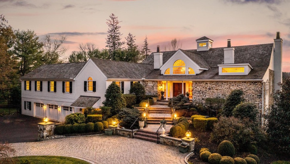 A night view of a Villanova converted barn at 400 Inveraray Road.
