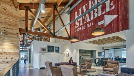 The barn motif interior of the Equus Capital Partners headquarters in Newtown Square.