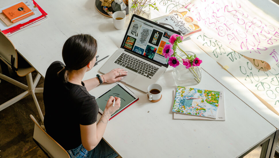 Remote Worker at her desk