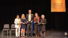 Delco residents Sandra Weiss, Annette Hargadon, Michael Kaczenski, Helen Kain, and Nancy Costello received alumni awards from Neumann University on March 8.