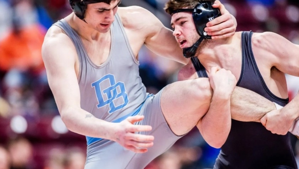 Interboro's Dom D'Agostino nears a takedown against Daniel Boone's Tucker Hogan.