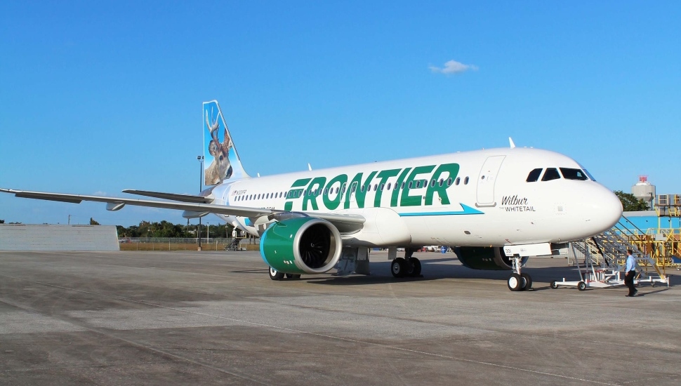 Frontier Airline jet on the ground.