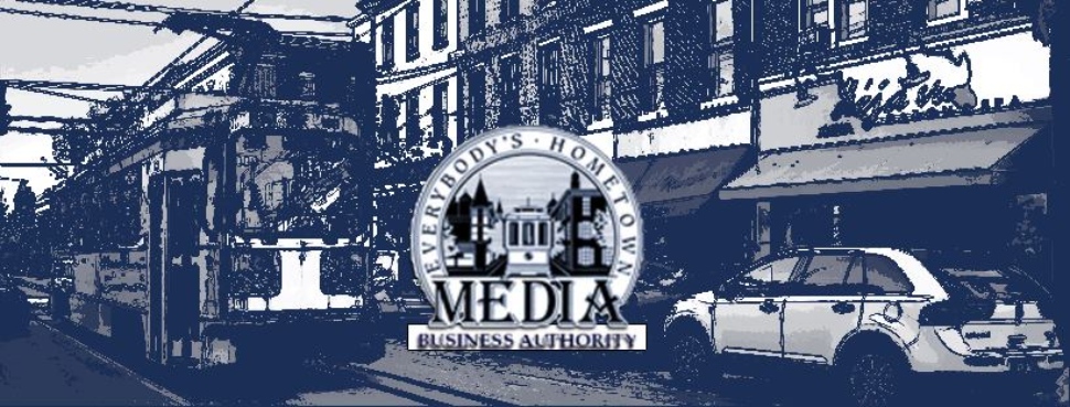 The logo for the Media Business Authority showing downtown Media Borough.