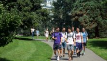Swarthmore College students walking on campus