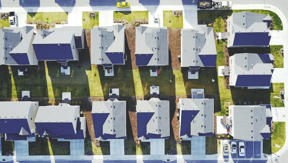 aerial view of a neighborhood.