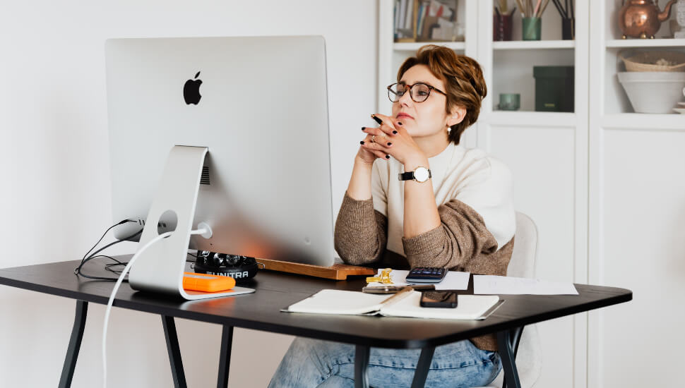 Woman staring at her screen