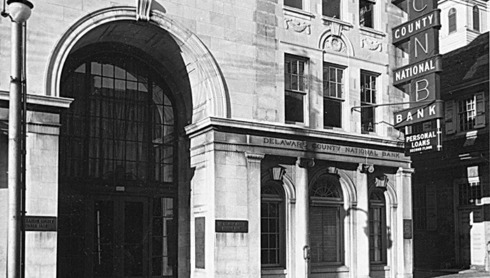 The Delaware County Historical Society building, shown here when it was still a bank.