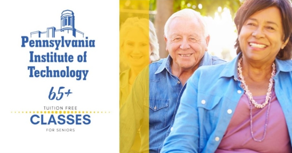 An elderly man and woman in th 65+ Pennsylvania Institute of Technology tuition program.