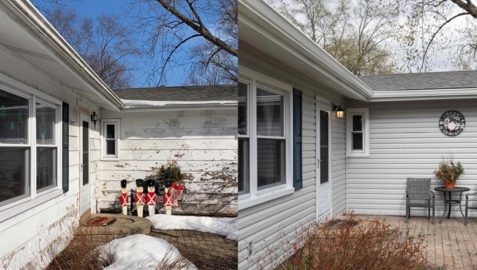 Before and after images of a home remodeled by Power Home Remodeling.