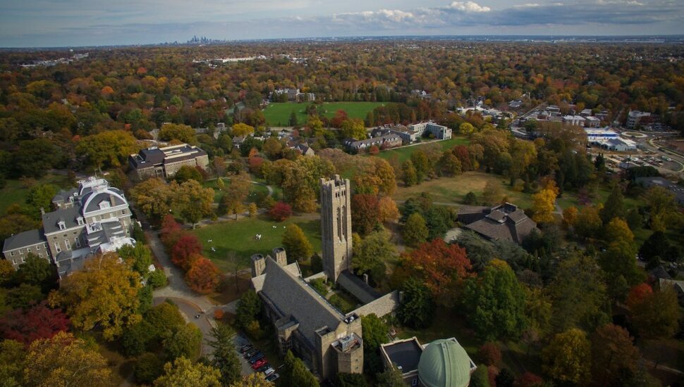 An aerial view of the Swarthmore College campus.