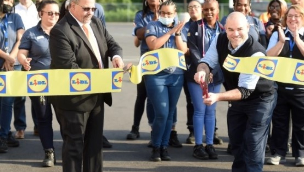 Mark Campbell and Tom Spires at the Lidl ribbon cutting in Clifton Heights.