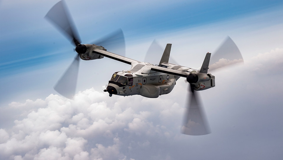 The V-22 Osprey in flight.