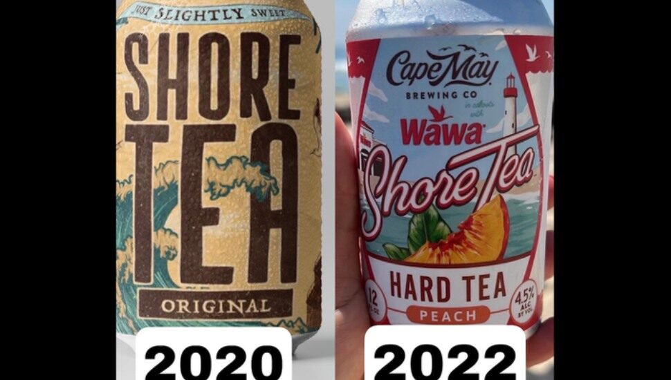 Side by side look at two Shore Tea cans, one from Jeff Plate, the other from Cape May Brewing.