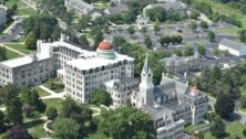 An aerial view of the Our Lady of Angels Convent at Neumann University.