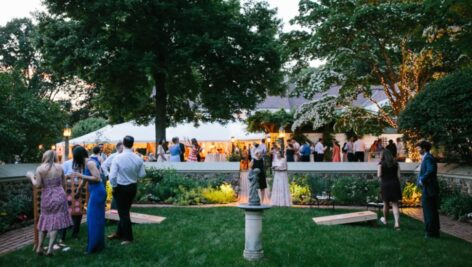A cocktail reception on the grounds of Appleford in Villanova.