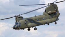 A Chinook helicopter in flight