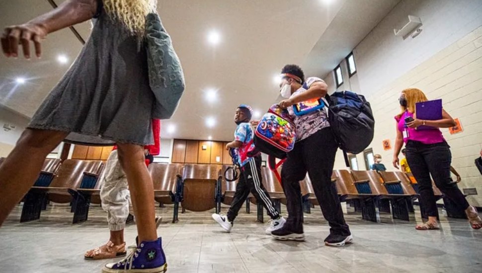 High school students in a hallway