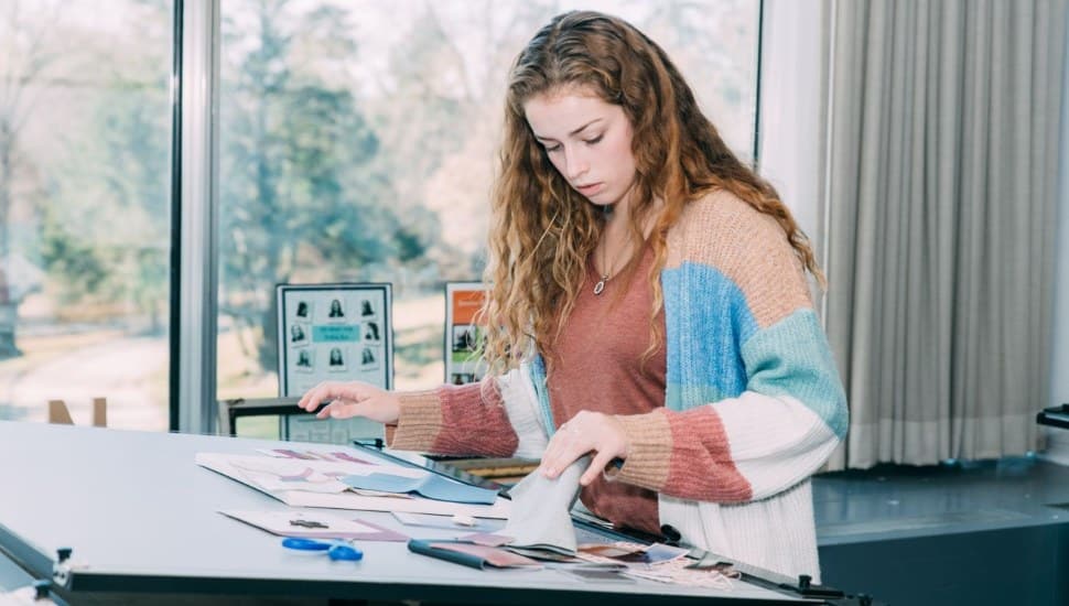 woman at work table