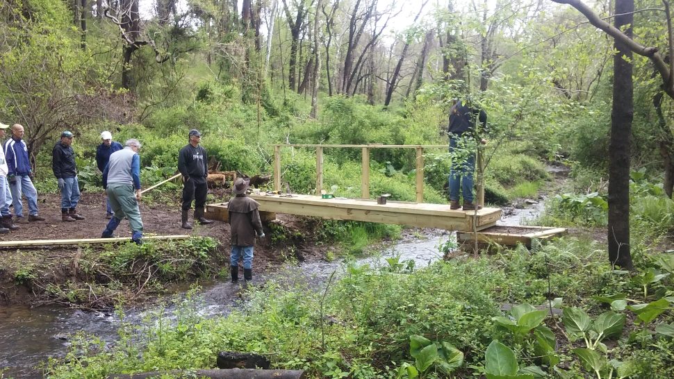 Volunteers build a trail at Ridley Creek State Park
