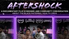The movie poster for the documentary film Aftershock