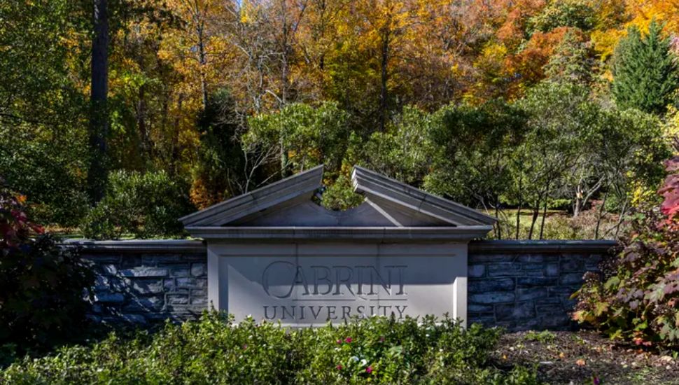 The sign at the campus of Cabrini University in Radnor