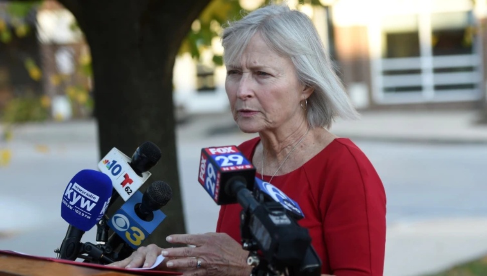 Frances Sheehan, president of The Foundation for Delaware County, outside Delaware County Memorial Hospital