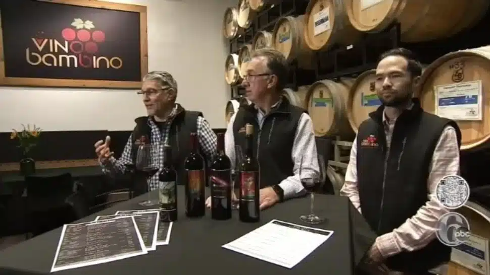 John Giacomucc, Anthony Voci and a third unidentified man talk about their wine-making operation at Vino Bambino in Broomall