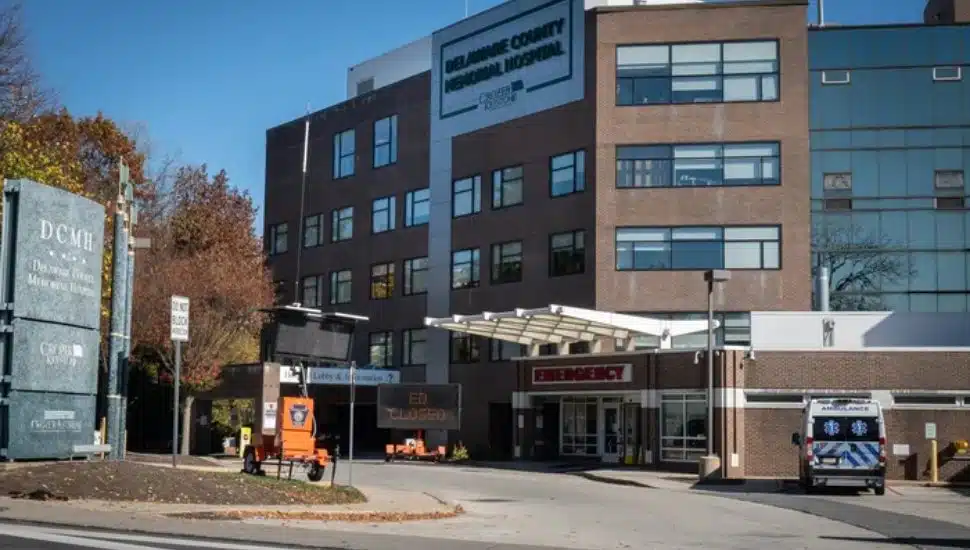 The front entryway to Delaware County Memorial Hospital in Drexel Hill