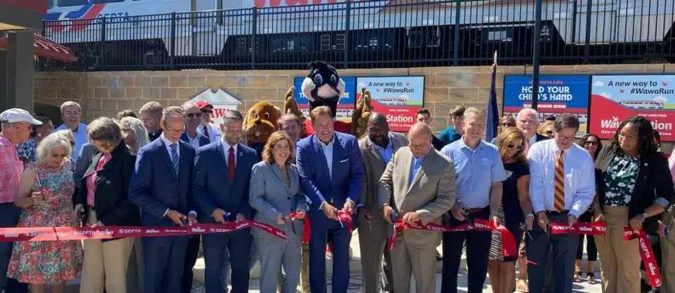 SEPTA and Wawa officials cut the ribbon on the new Wawa regional rail station