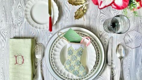 A holiday table setting designed by Eddie Ross of Wayne