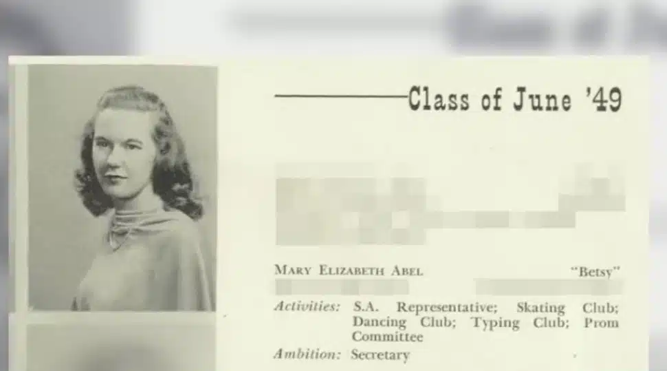 A Yearbook photo and activities list for Betsy Abel