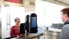 A demonstration of the new facial biometric scanner at one of the gates at Philadelphia International Airport
