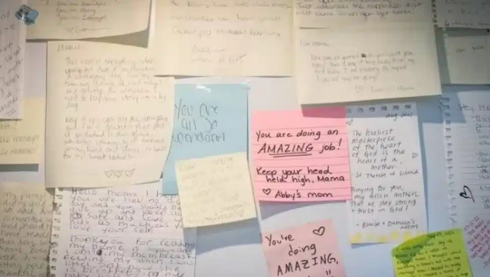 Notes of support left by fellow moms in the lactation Pod at the Philadelphia International Airport
