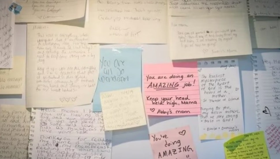 Notes of support left by fellow moms in the lactation Pod at the Philadelphia International Airport