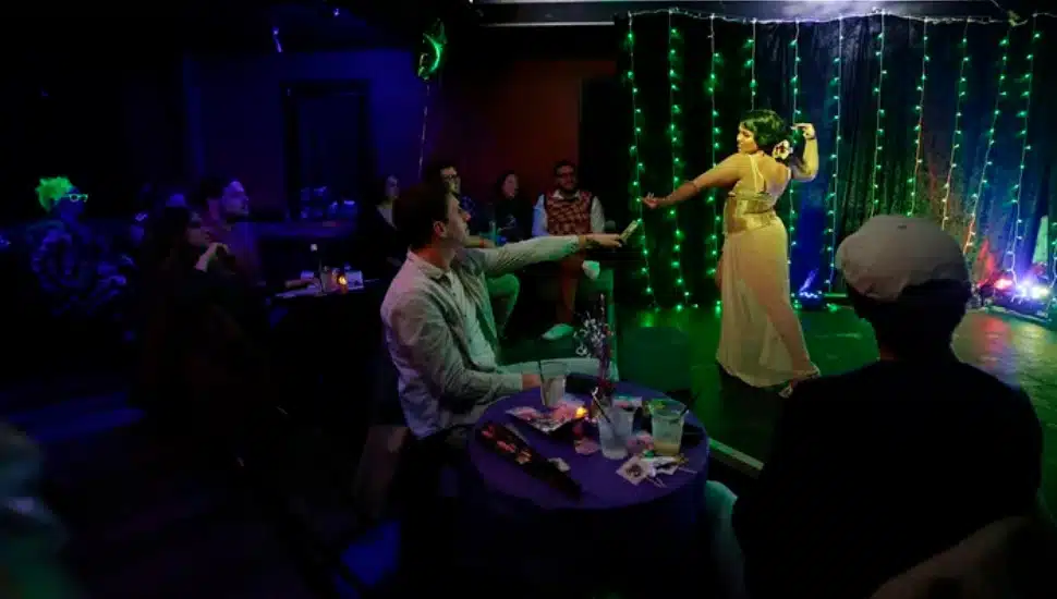 Rita Brujeria, (a stage name) on stage as a burlesque dancer in front of an audience has chosen to remain celibate in the dating scene