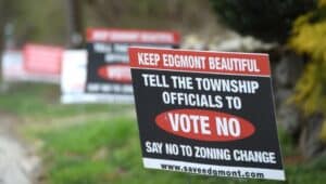 Protest signs against building the new elementary school off Rt. 352 in Edgmont