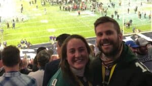 Kelsey Hansen and Dylan Terenick at Super Bowl LII in Minneapolis in 2018.